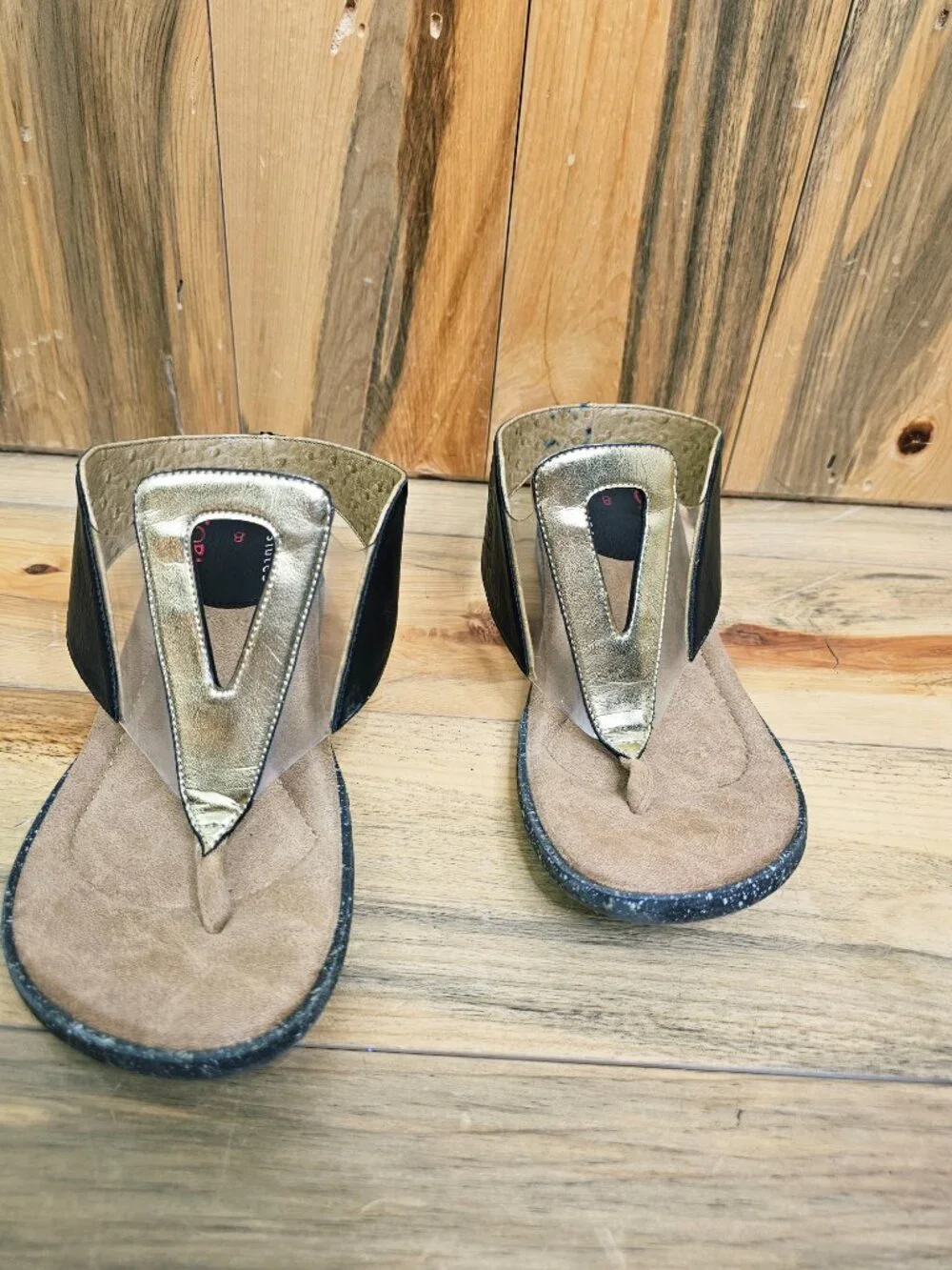 Modzori Grazia 1 - Tan Croc Reverses to Black Wedge Sandal Size 8 ~ NEW!